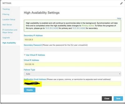 Filling in the HA settings