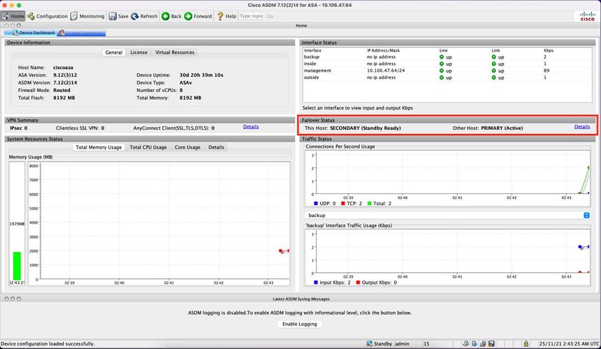 ASDM Home Page to Secondary ASA