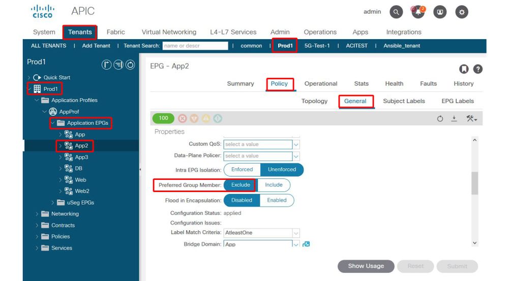 Location to exclude an EPG from a preferred group