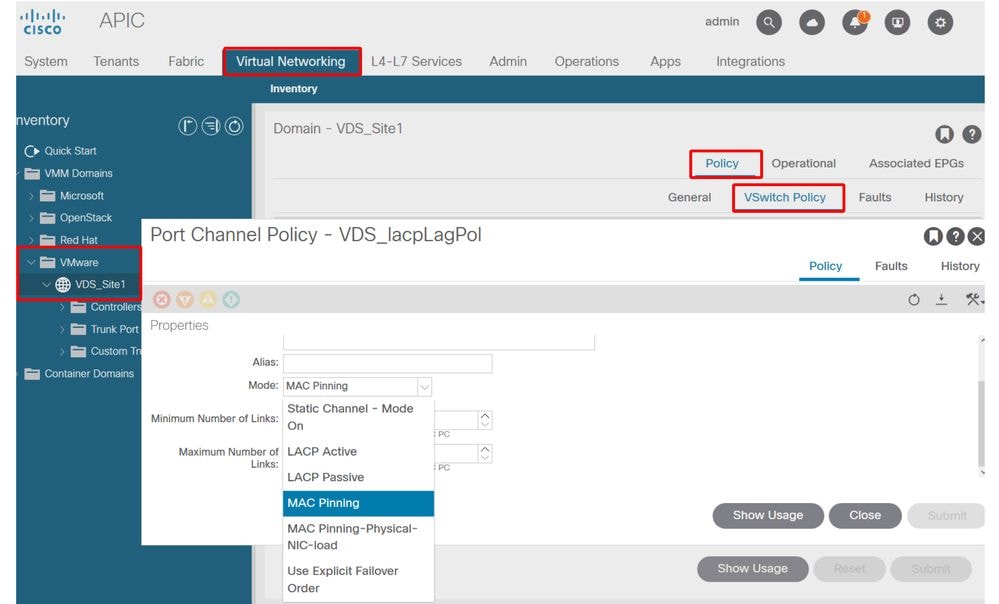 VMM 도메인 내 포트 채널 POlicy