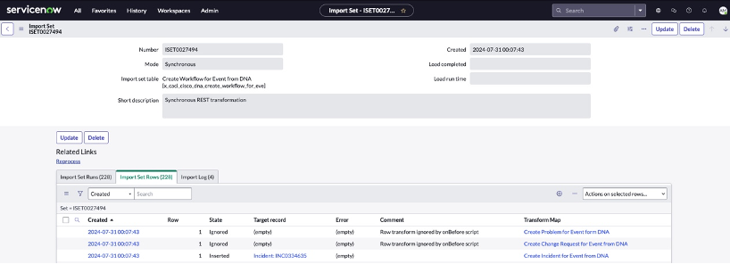 Check Details of Import Set and Import Set Rows