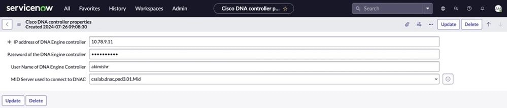 Cisco DNA Controller Properties