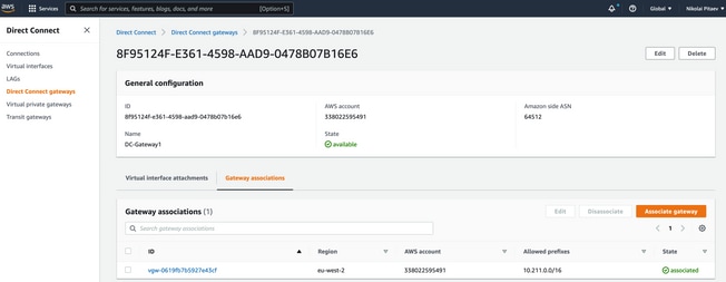 VGW Attachment with Direct Connect Gateway