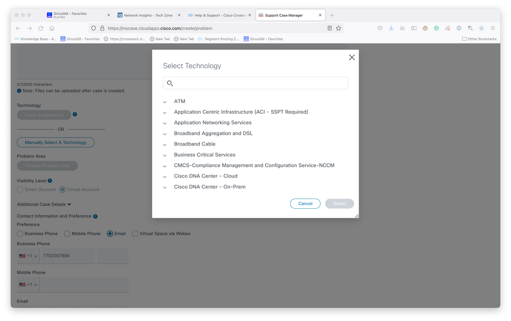 Technology Select Screen