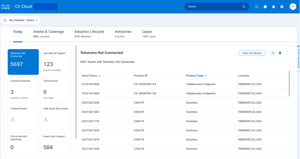 CX Cloud-startpagina