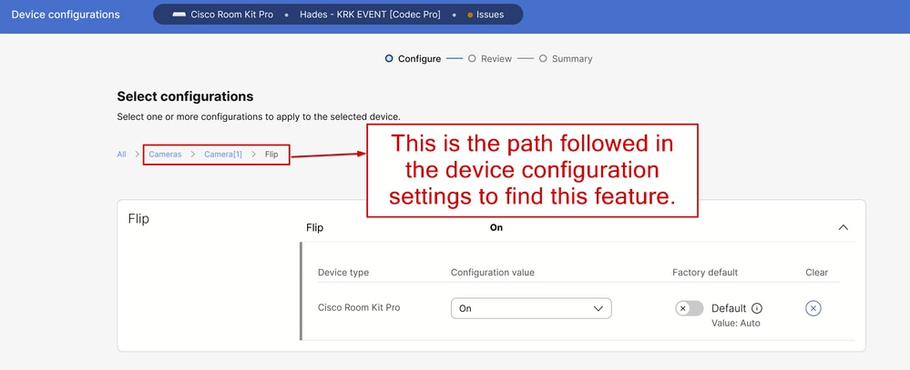 Cameras Camera [n] Flip feature Configuration in Control Hub