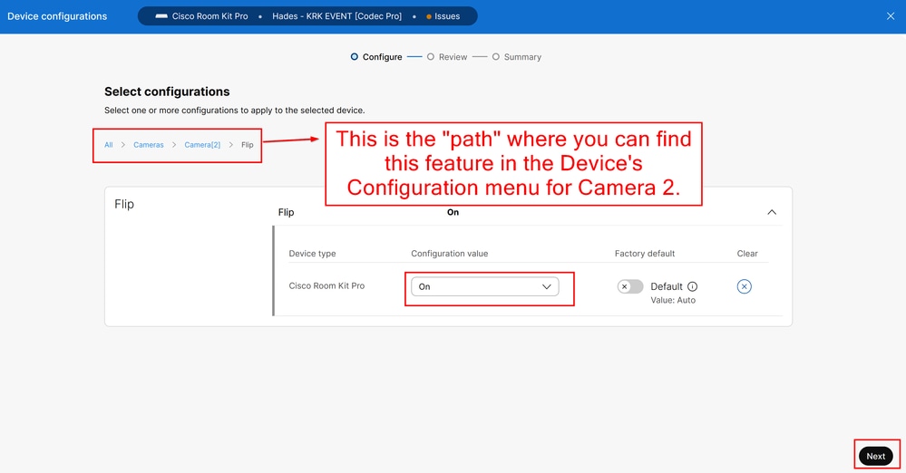 Cameras Camera [n] Flip feature Configuration in Control Hub