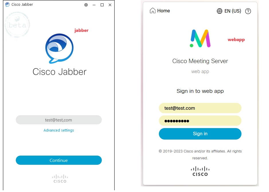 تسجيل دخول المستخدم في Jabber و WebApp