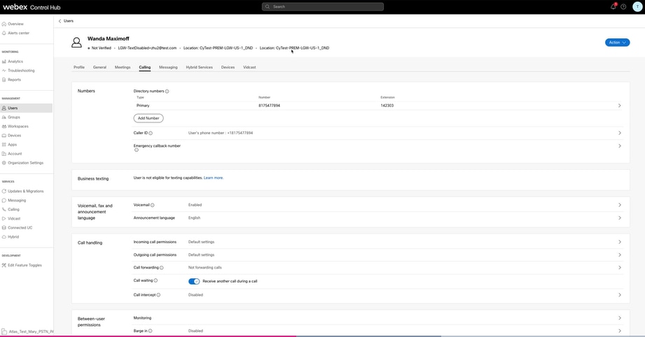 Cisco PSTN 공급자를 사용하지 않는 위치에 할당된 사용자