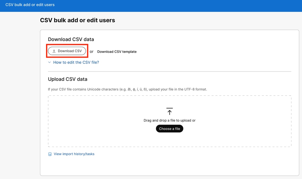 ملف CSV للمستخدمين