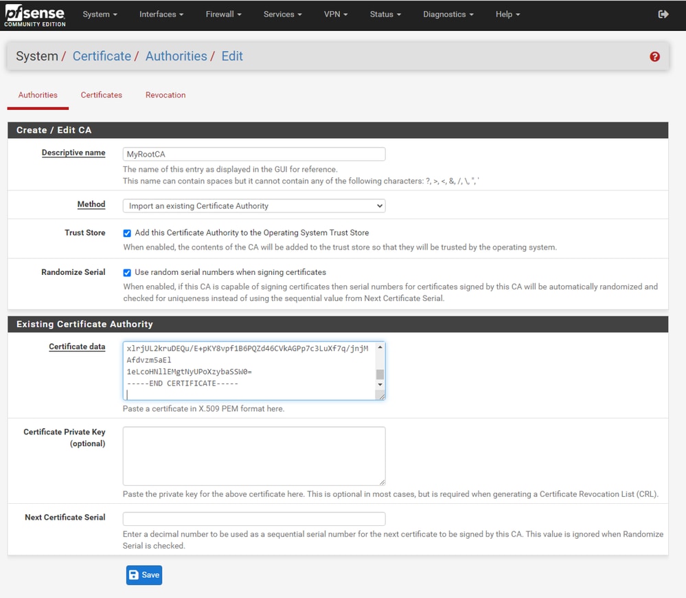 pfSense GUI - CA Import