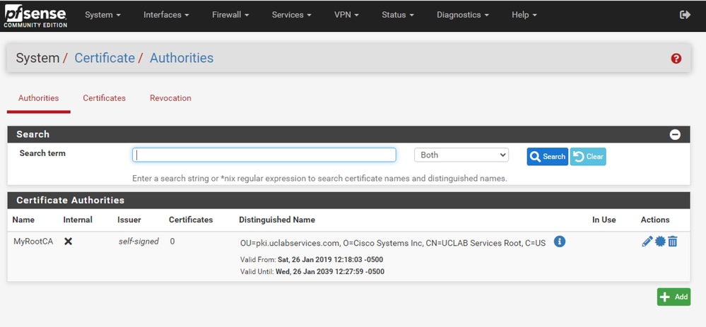 pfSense GUI - CA List