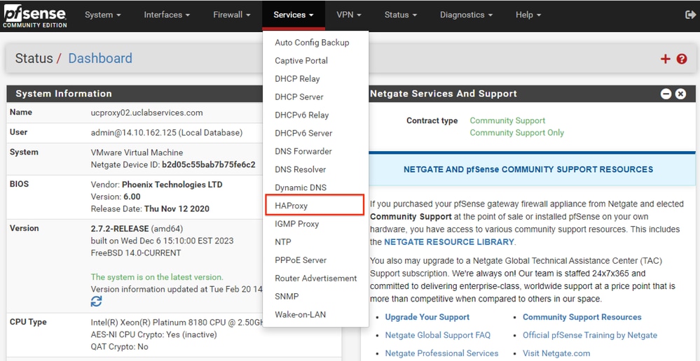 pfSense GUI - HAProxy Dropdown