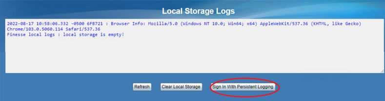 Local Storage Logs(로컬 스토리지 로그) - Sign In With Persistent Logging(영구 로깅으로 로그인)을 선택합니다.