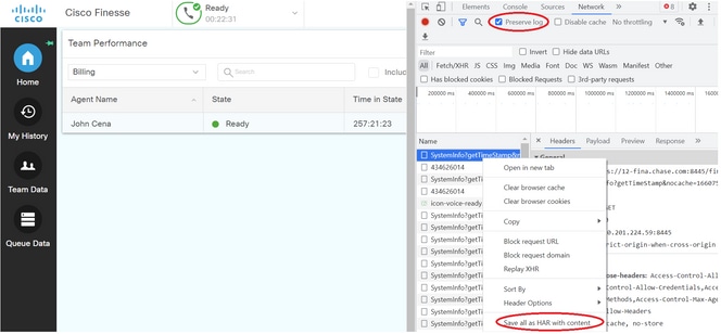 ログを保持するコンテンツを含むHARとして保存