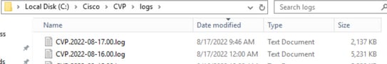 C:\Cisco\CVP\logs 위치에서 수집된 CVP 로그 파일