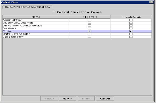 Cisco Real Time Monitor Tool(RTMT):Collect filesダイアログボックス