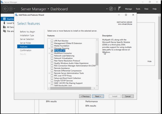 Boot from iscsi Target with MPIO - Select MPIO from features