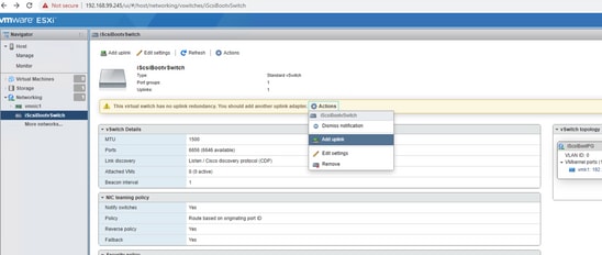 Boot from iscsi Target with MPIO - Add uplinks to vswitch