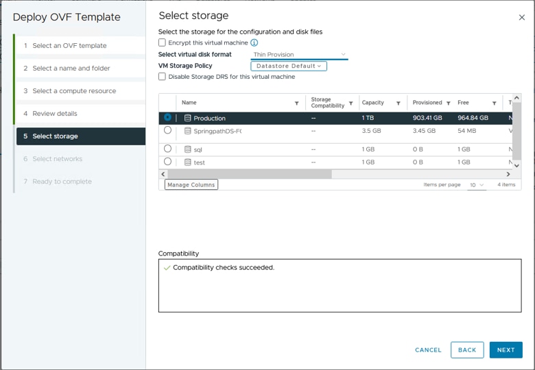 Sélectionner le data store