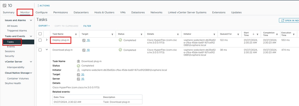 vCenterでの導入タスクの確認