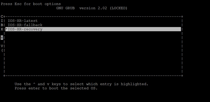 Select the IOS XR-Recovery from GRUB RP1 Card