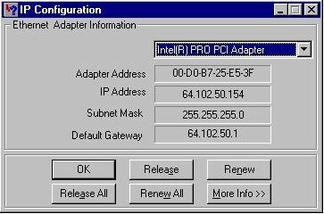 IP Configurationウィンドウ