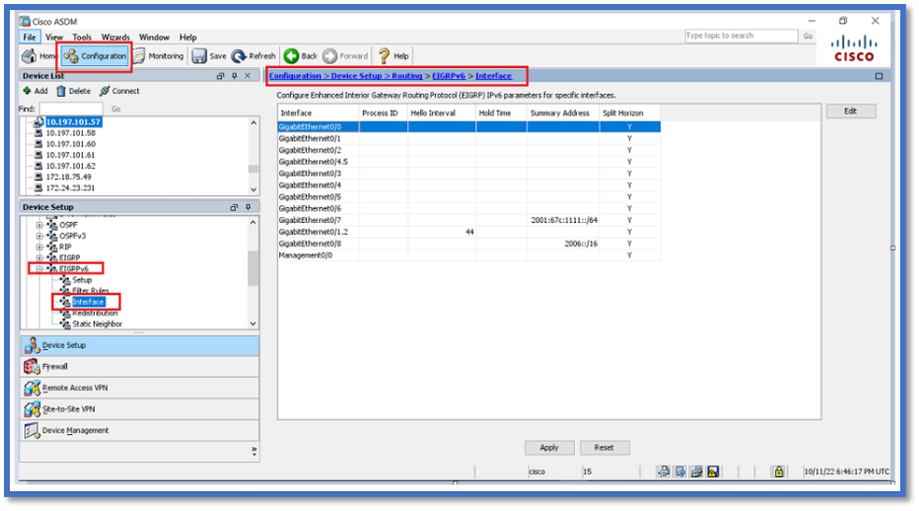 インターフェイスでのEIGRPv6の設定