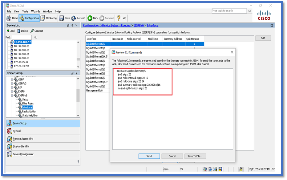 Configuration des paramètres EIGRPv6 pour une interface