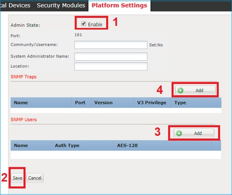 SNMP do FTD – Configurar o SNMP v3 do FXOS – guia Configurações da plataforma