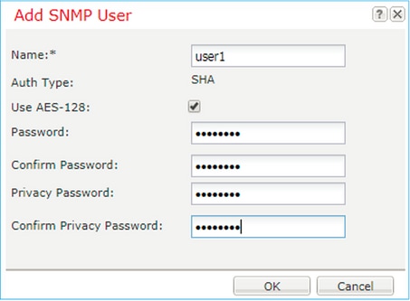 FTD SNMP - Configurazione di FXOS SNMP v3 - Finestra di dialogo per l'aggiunta di un utente SNMP