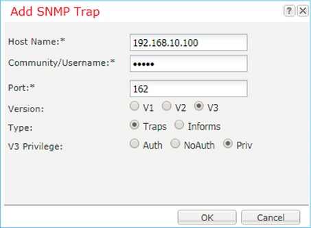 FTD SNMP - Configurazione di FXOS SNMP v3 - Finestra di dialogo per l'aggiunta delle trap SNMP