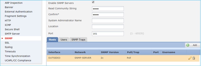 SNMP do FTD – Configurar o SNMPv2c do LINA – O SNMP do LINA selecionado estará disponível na interface de gerenciamento