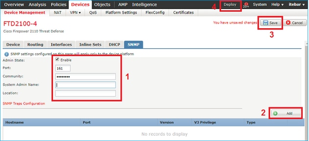 FTD SNMP - Configurazione di FTD2100 - Scheda della gestione dei dispositivi