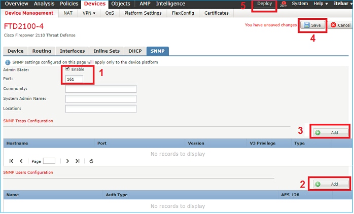 SNMP do FTD – Configurar o SNMPv3 do FXOS – guia Gerenciamento de dispositivos