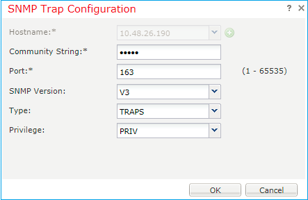 FTD SNMP - Finestra di dialogo per la configurazione delle trap SNMP