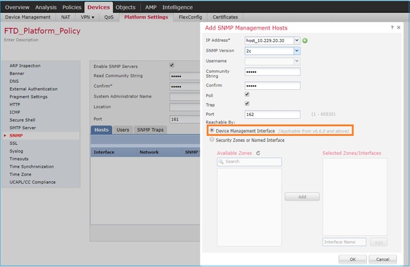 SNMP do FTD – Adicionar os hosts de gerenciamento do SNMP