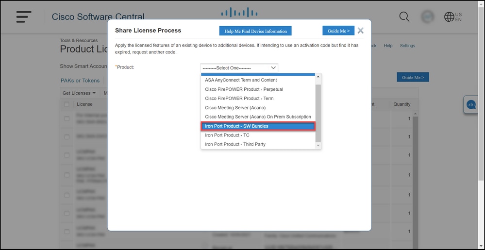 Sharing SEG (IronPort) Traditional Licenses with Multiple Devices - Select product