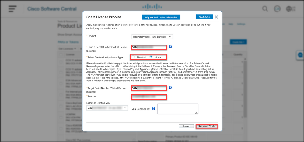 Sharing SEG (IronPort) Traditional Licenses with Multiple Devices - Request code