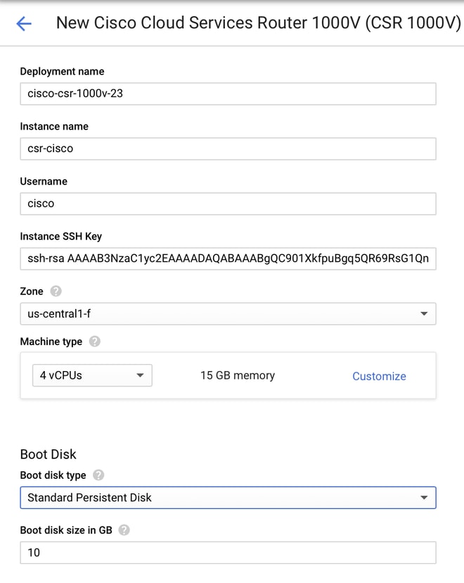 Rellenar configuración de VM