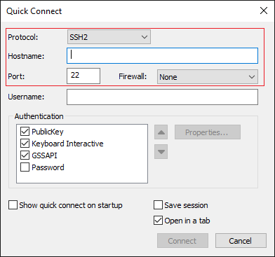 Nombre de host/IP y puerto de VM remoto