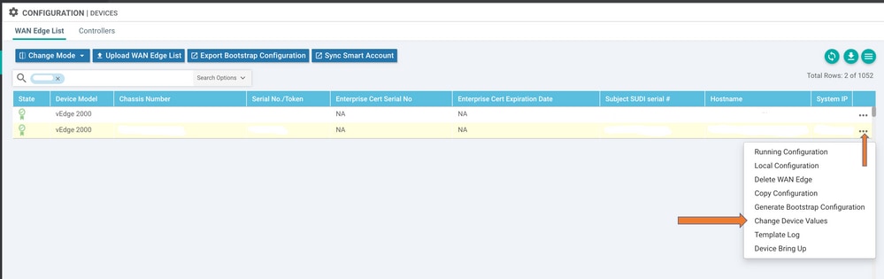 Displays Three Dots Option and then Change Device Values