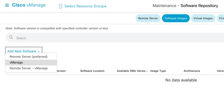 Add New Software to vManage