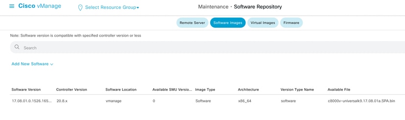 Image Present in vManage Software Repository