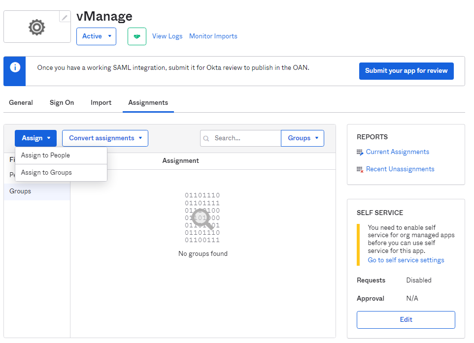 Assign Groups to Application