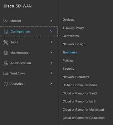 Navigate to Configure Templates