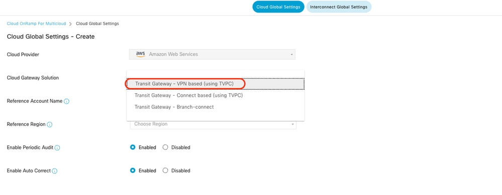 トランジットゲートウェイ – VPN Baseを選択（TVPCを使用）