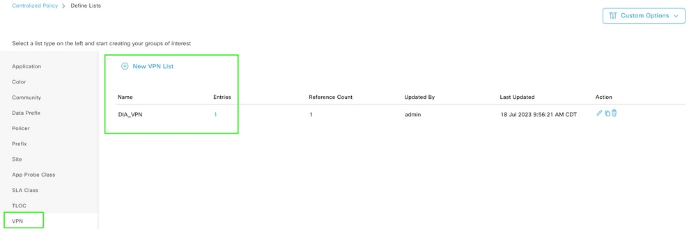 Centralized Policy Custom VPN List
