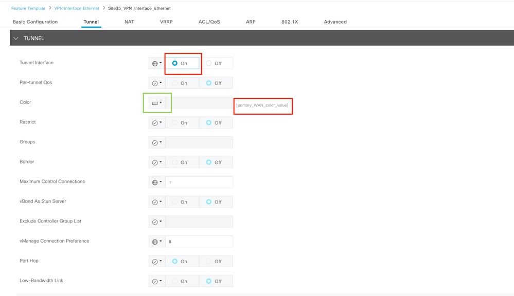 VPN 0 Feature Template Tunnel Interface