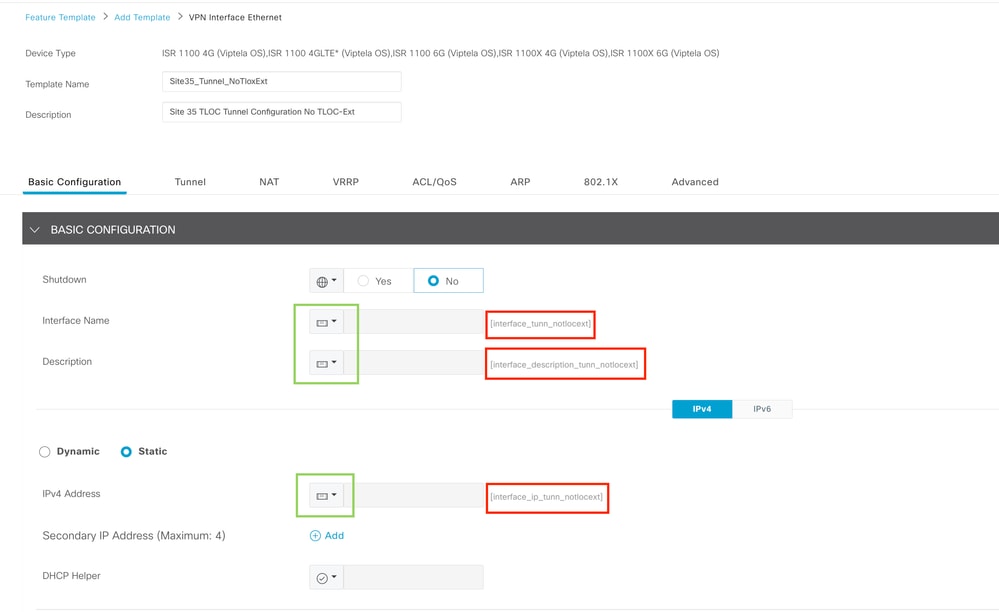 Tunnel Interface/No Tloc-ext Basic configuration